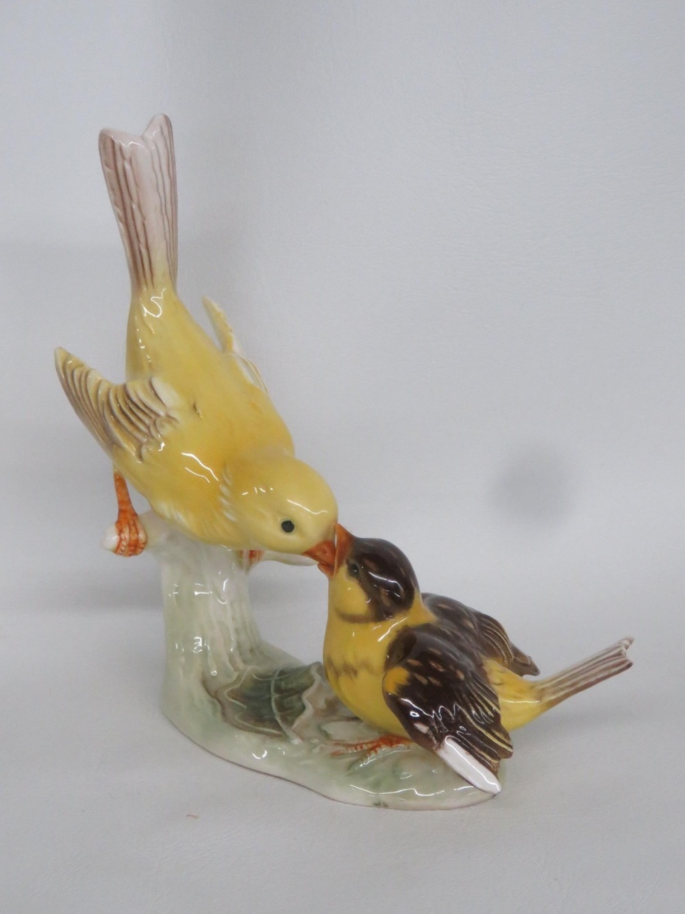 Goebel W Germany Mama Yellow Canary and Brown Baby Porcelain Bird Figurine